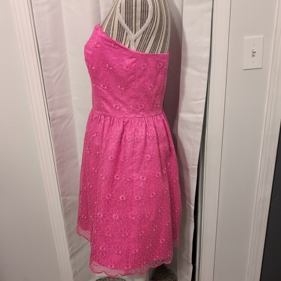 Lilly Pulitzer Payton Pop Of Pink Fit & Flare Strapless Embroidered Dress 10 - Picture 5 of 9